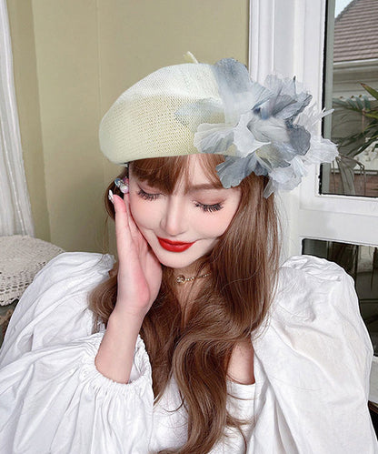 Ink Hat Breathable Wash Flower Tulle Mesh Blue Beret