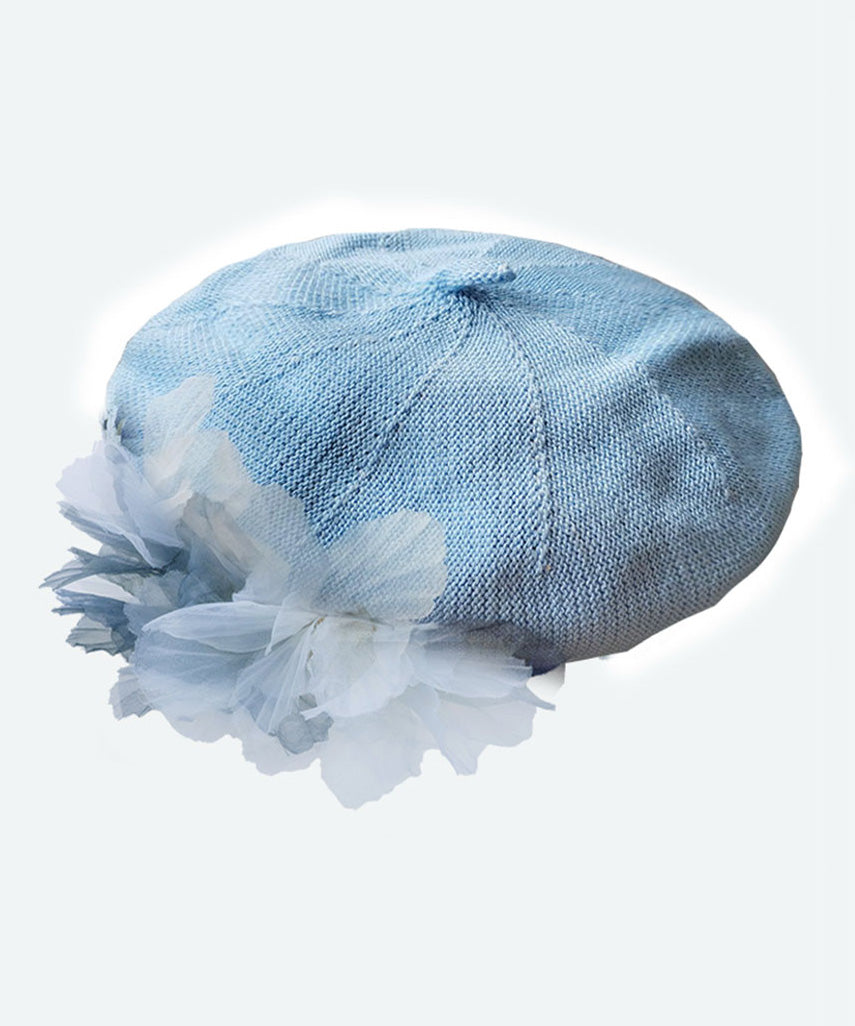 Ink Hat Breathable Wash Flower Tulle Mesh Blue Beret