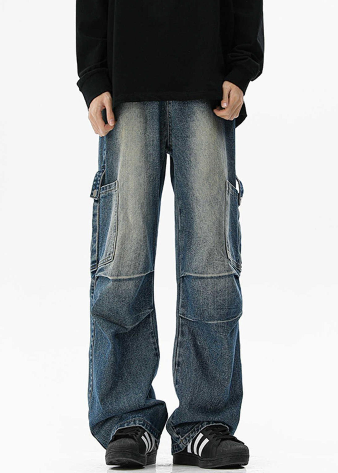 Waist Spring Men Blue Denim Design Pockets Pants Original High