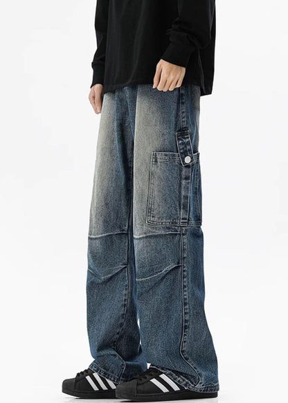 Waist Spring Men Blue Denim Design Pockets Pants Original High