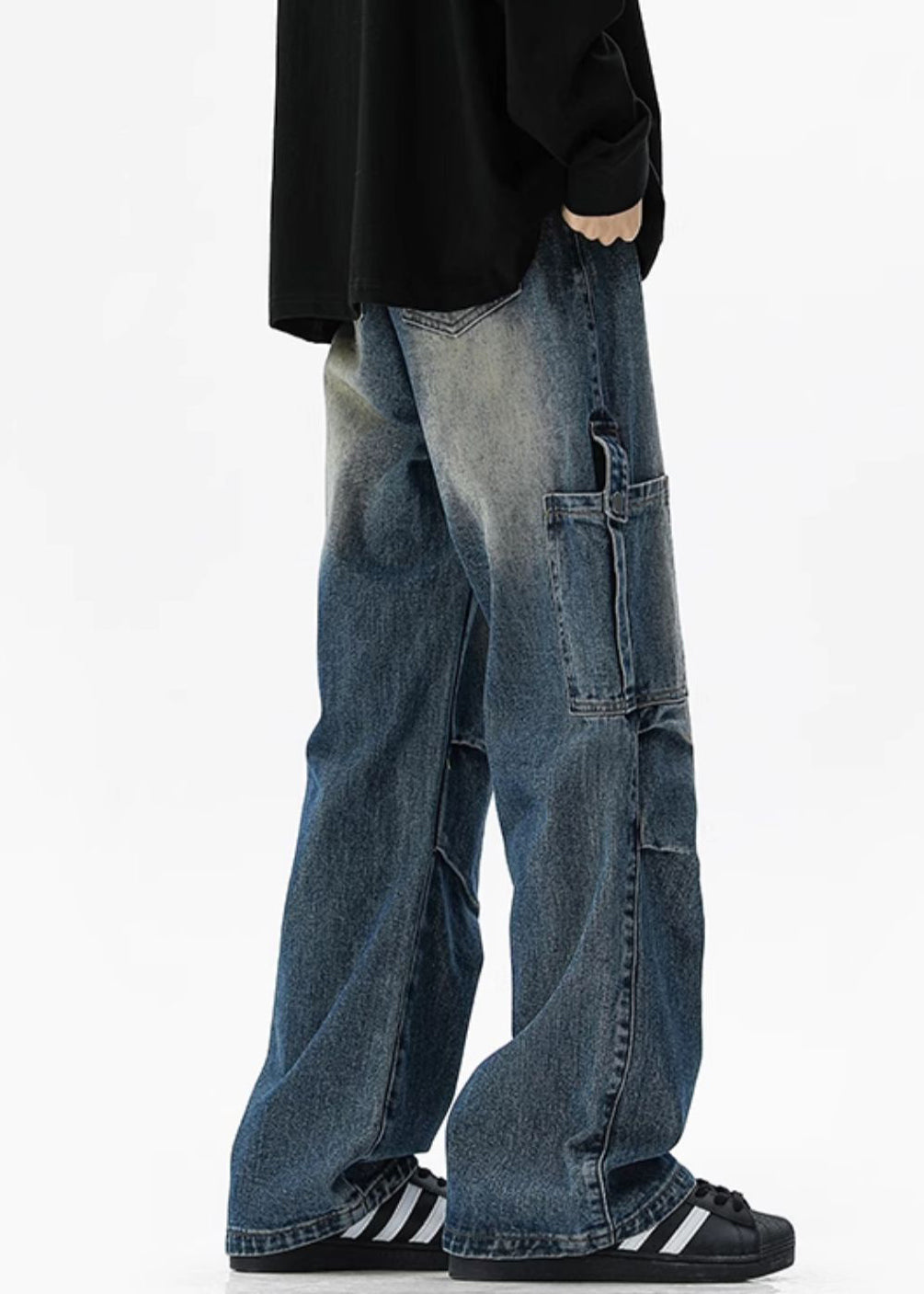 Waist Spring Men Blue Denim Design Pockets Pants Original High