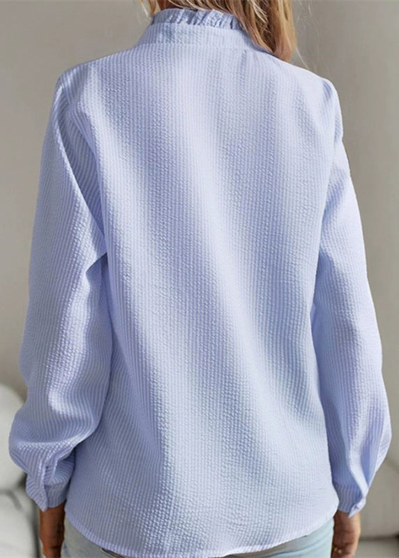 Shirt Blue Solid Puff Ruffled Patchwork Sleeve
