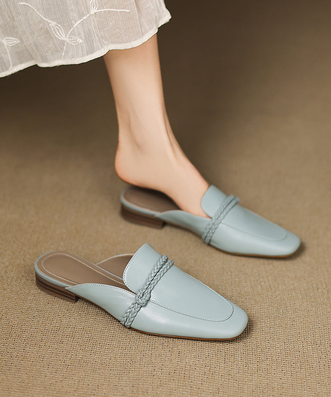 Classy Sheepskin Splicing Blue Slide Sandals