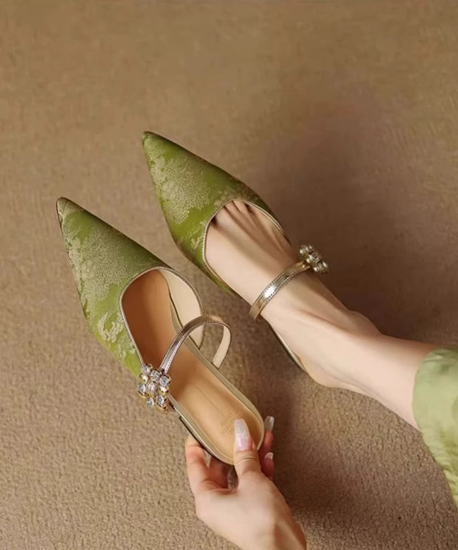 Toe Blue Slide Jacquard Pointed Sandals Zircon Splicing