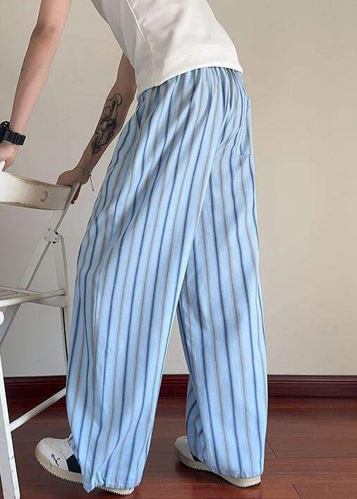 Men Elastic Up Pants Lace Striped Summer Waist Blue Cotton