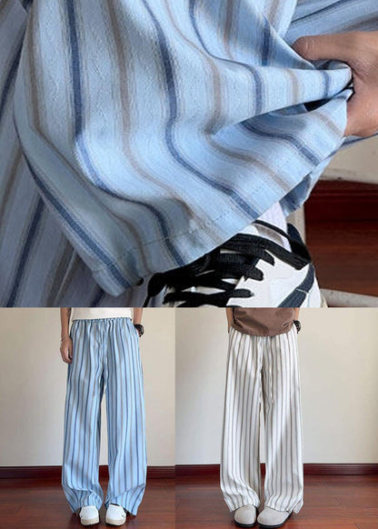 Men Elastic Up Pants Lace Striped Summer Waist Blue Cotton