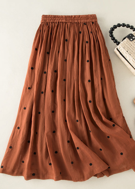 Bohemian Apricot Dot Drawstring Elastic Waist Wrinkled Cotton Skirt Summer AM1057