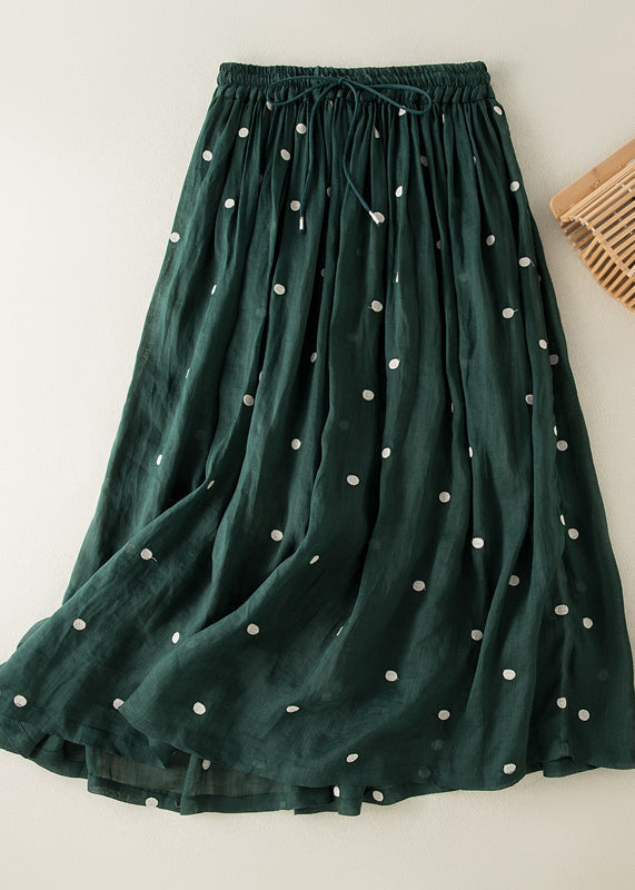 Bohemian Apricot Dot Drawstring Elastic Waist Wrinkled Cotton Skirt Summer AM1057