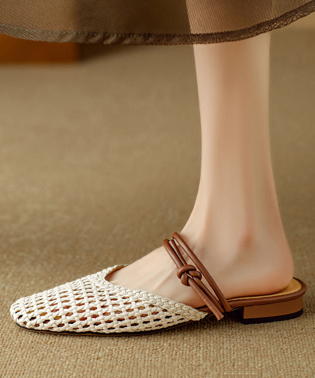 Sandals Hollow Beige Breathable Bohemian Woven Out Slide