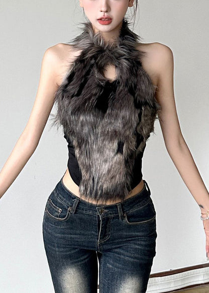 Out Black Hollow Bohemian Tanks Fluffy Sleeveless Patchwork