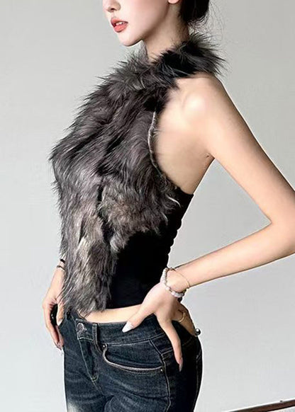 Out Black Hollow Bohemian Tanks Fluffy Sleeveless Patchwork