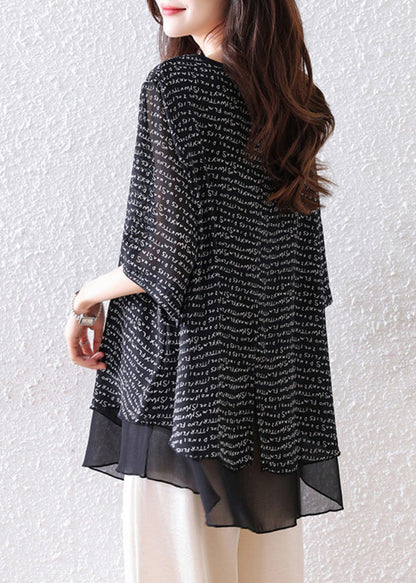 Patchwork Black Oversized Summer Tops Bohemian Chiffon