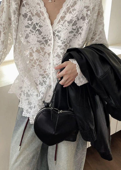 Shirt Spring Neck Bohemian Black Lace Hollow Out V