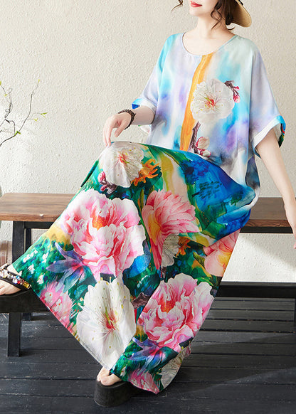 Bohemian Summer Dresses Cotton Oversized Blue Tie Dye Maxi