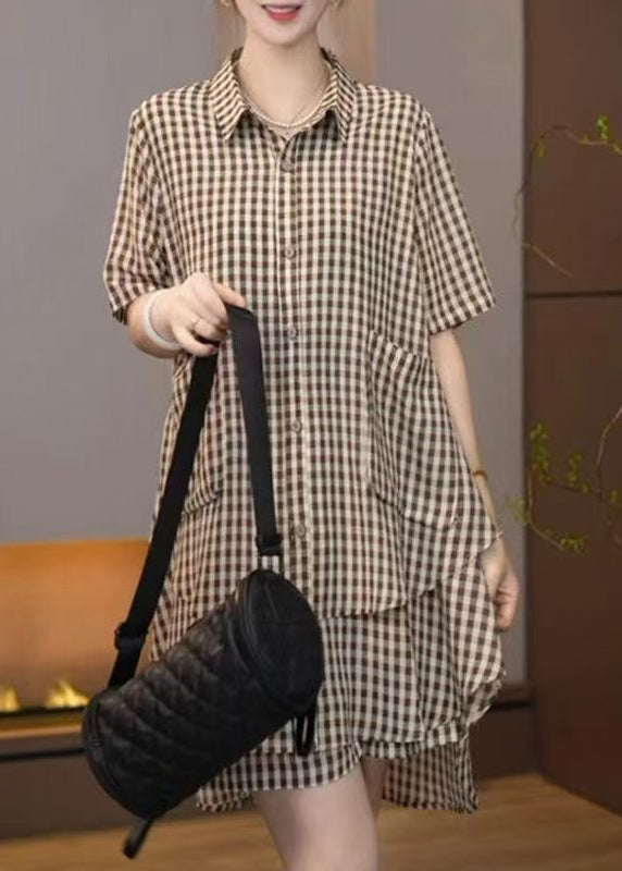 Cotton Brown Set Plaid Oversized Summer Two Bohemian Pieces