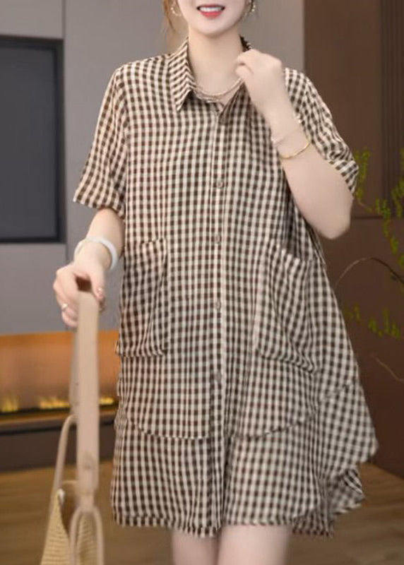 Cotton Brown Set Plaid Oversized Summer Two Bohemian Pieces