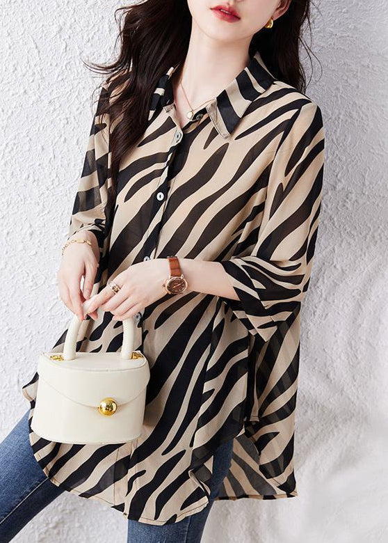 Bohemian Brown Oversized Striped Chiffon Shirt Top Summer YY029