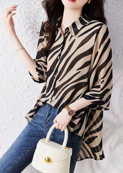 Bohemian Brown Oversized Striped Chiffon Shirt Top Summer YY029