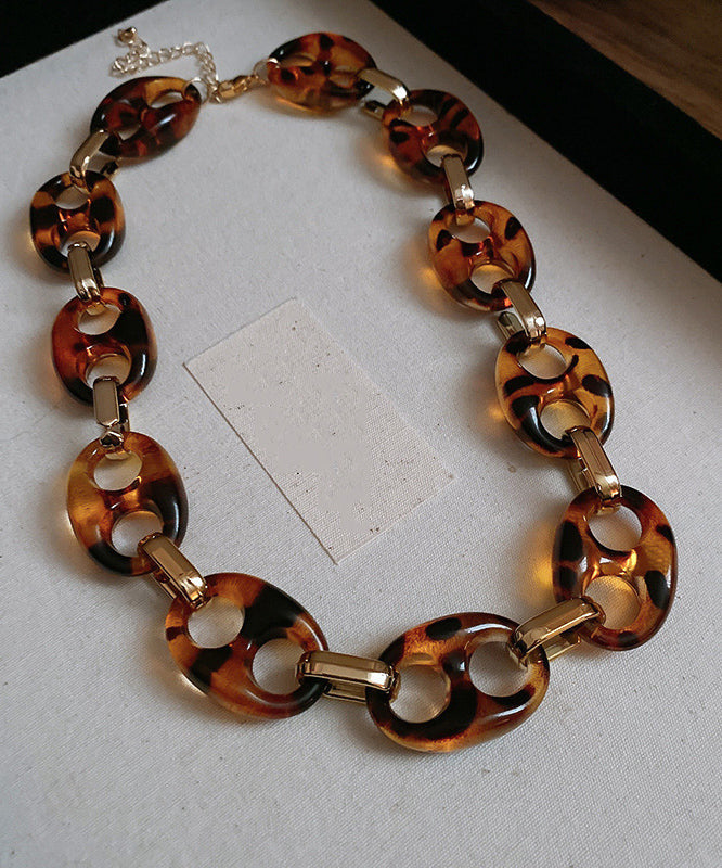Collar Bohemian Coffee Acrylic Hollow Necklace Alloy Out