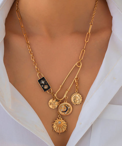 Pin Zircon Asymmetrical Bohemian Copper Cross Gold Alloy Pendant