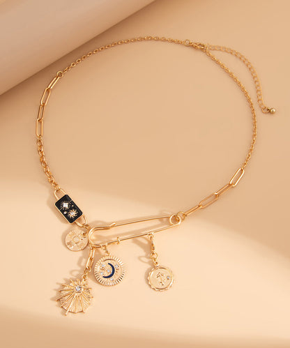 Pin Zircon Asymmetrical Bohemian Copper Cross Gold Alloy Pendant