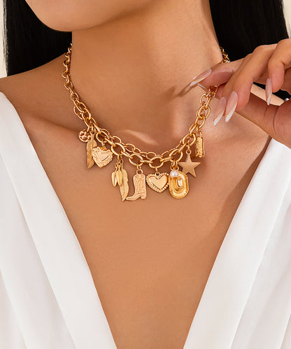 Necklace Gold Alloy Asymmetrical Bohemian Pendant Pearl Metal