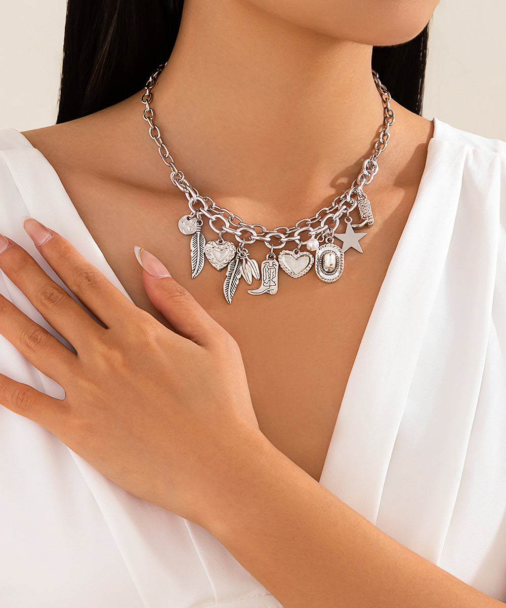 Necklace Gold Alloy Asymmetrical Bohemian Pendant Pearl Metal