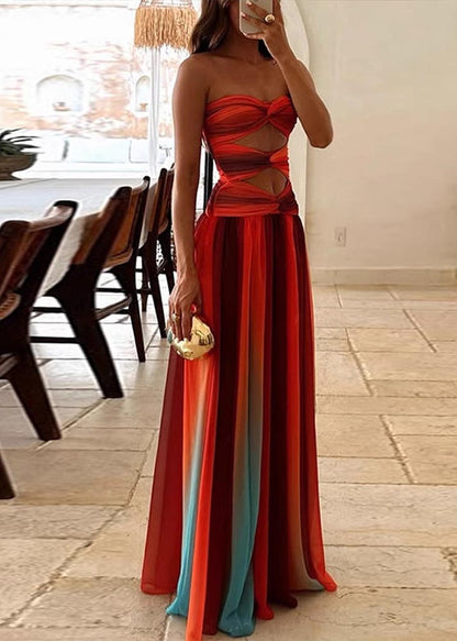 Hem Bohemian Large Exra Color Gradient Strapless Dress Chiffon