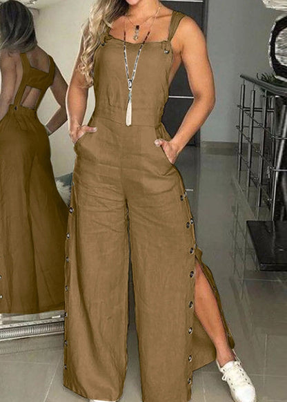 Cotton Bohemian Sleeveless Jumpsuits Patchwork Green Backless