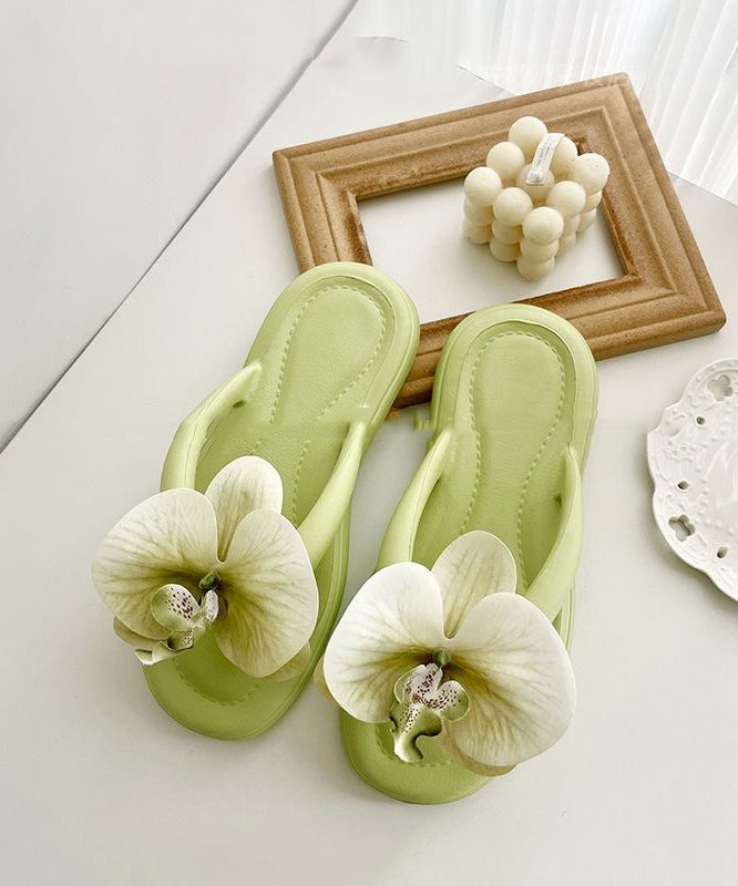 Comfortable Flip Green Floral Splicing Bohemian Flops