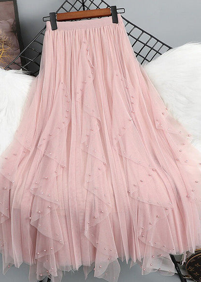 Bohemian Bead Waist Maxi Elastic Tulle Nail Skirt Green Patchwork