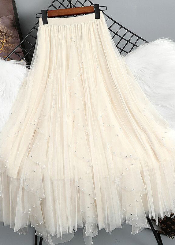 Bohemian Bead Waist Maxi Elastic Tulle Nail Skirt Green Patchwork