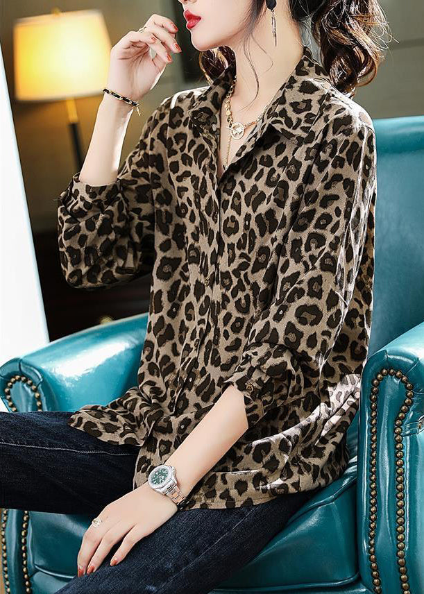 Leopard Print Bohemian Chiffon Shirts Fall