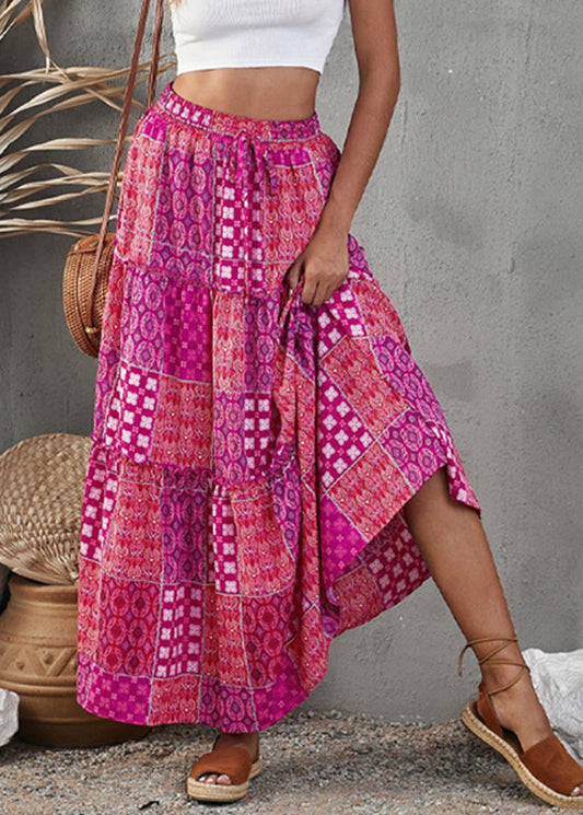 Skirt Line Print A Patchwork Ruffled Purple Bohemian