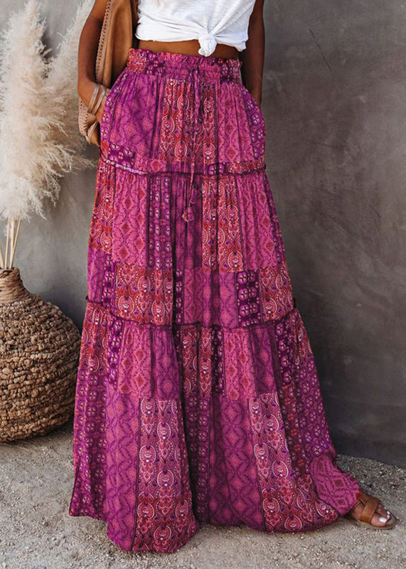 Skirt Line Print A Patchwork Ruffled Purple Bohemian