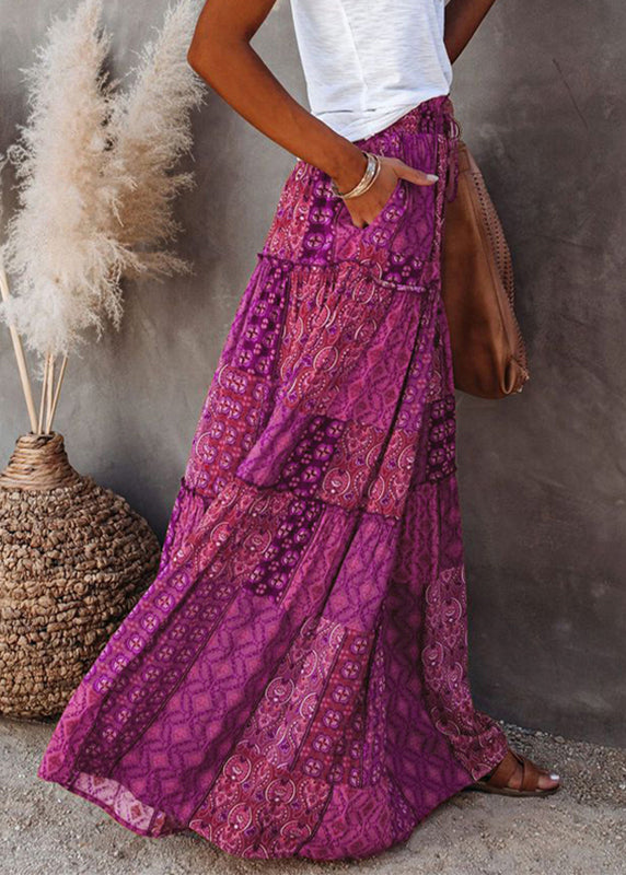 Skirt Line Print A Patchwork Ruffled Purple Bohemian