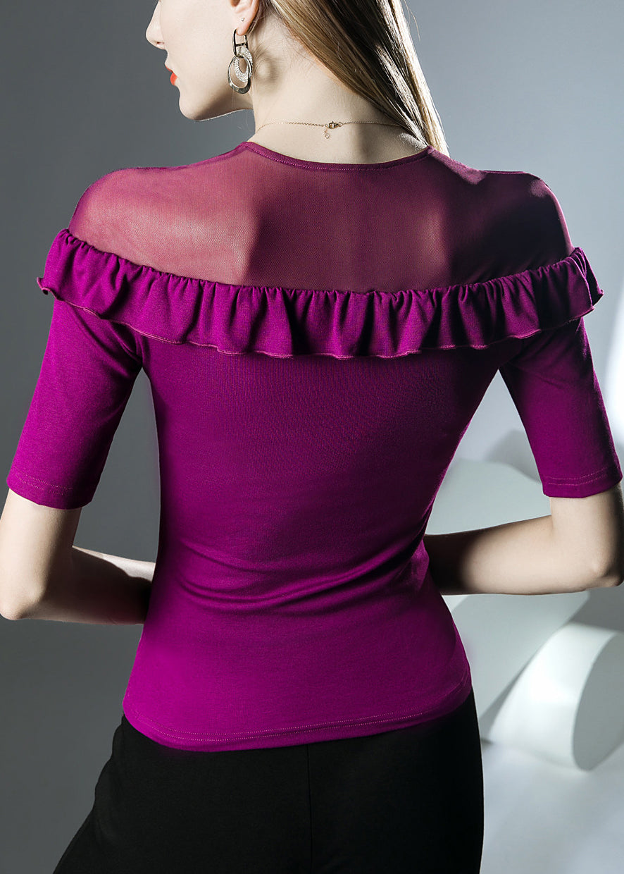 Bohemian Purple Tulle Patchwork Top Half Sleeve AL1039