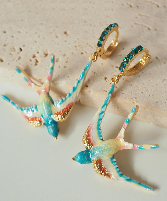 Swallow Copper Gem Drop Rainbow Stone Alloy Enamel Bohemian