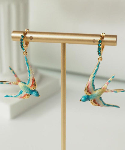 Swallow Copper Gem Drop Rainbow Stone Alloy Enamel Bohemian