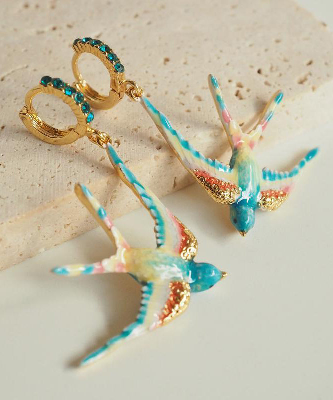 Swallow Copper Gem Drop Rainbow Stone Alloy Enamel Bohemian