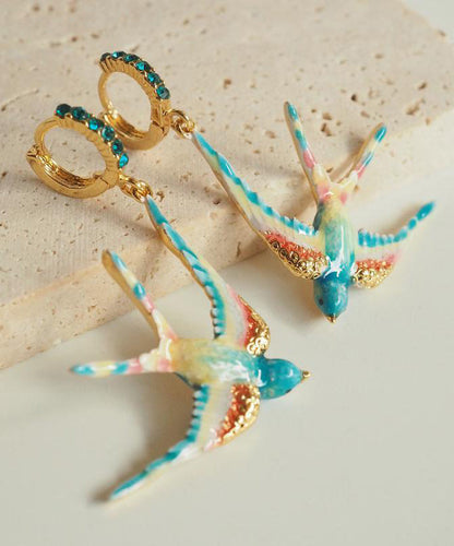 Swallow Copper Gem Drop Rainbow Stone Alloy Enamel Bohemian