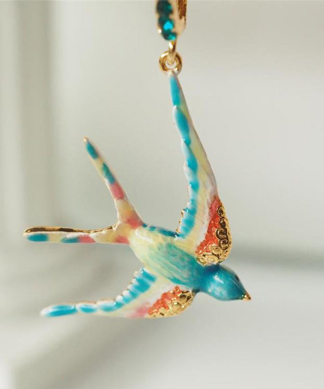 Swallow Copper Gem Drop Rainbow Stone Alloy Enamel Bohemian