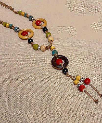 Nylon Necklace Rope Rainbow Beads Pendant Ceramic Bohemian