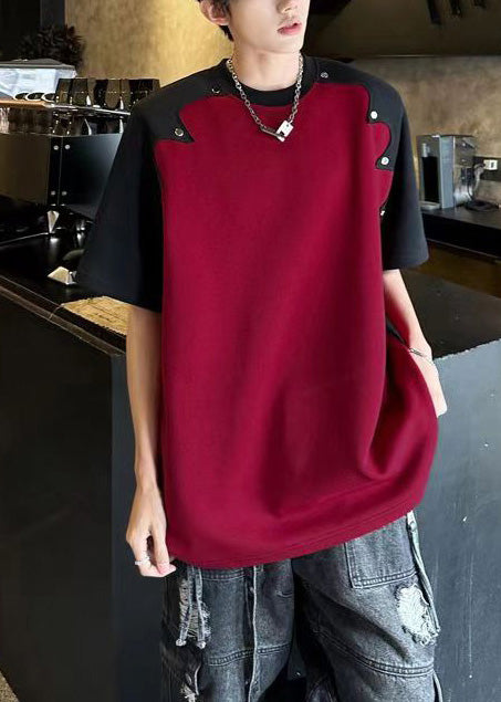 Rivet Cotton Tees Patchwork Bohemian Red Graphic Mens Summer