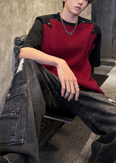 Rivet Cotton Tees Patchwork Bohemian Red Graphic Mens Summer