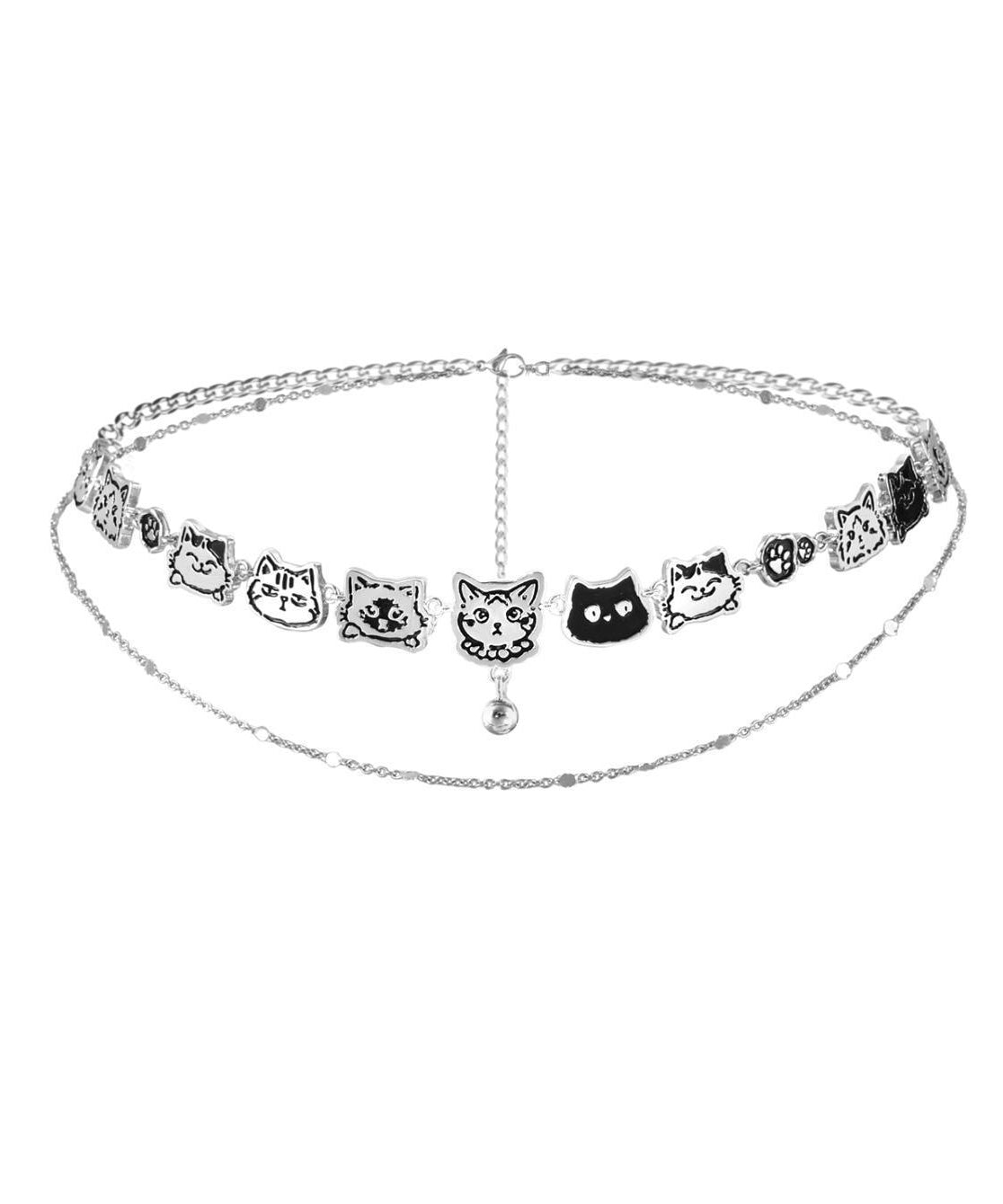 Bohemian Stainless Steel Silk Cat Necklace Double-Layer Graffiti