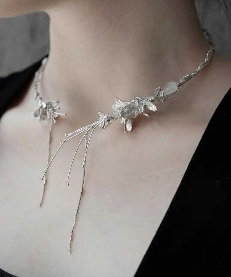 Bohemian Silk Sterling Silver Floral Tassel Choker PO030