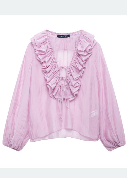 Shirt Bohemian Blue Sky Cotton Ruffled Tops Summer