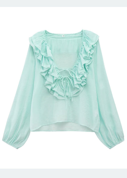Shirt Bohemian Blue Sky Cotton Ruffled Tops Summer