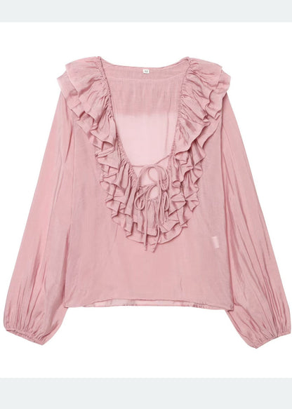 Shirt Bohemian Blue Sky Cotton Ruffled Tops Summer